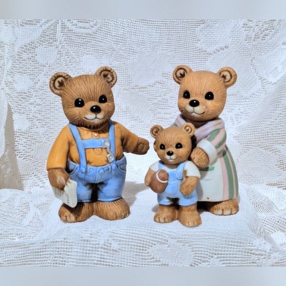 Vintage HOMCO Home Interiors 3 Little bear family figurines #1450 & girl #1462 - Picture 2 of 10